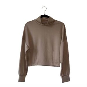 H&M Cropped Mock Neck Sweatshirt - Taupe